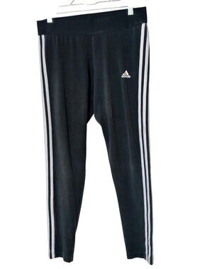 Adidas Womens L Black Jogger Leggings Athletic Casual Activewear 3-Stripes Sport